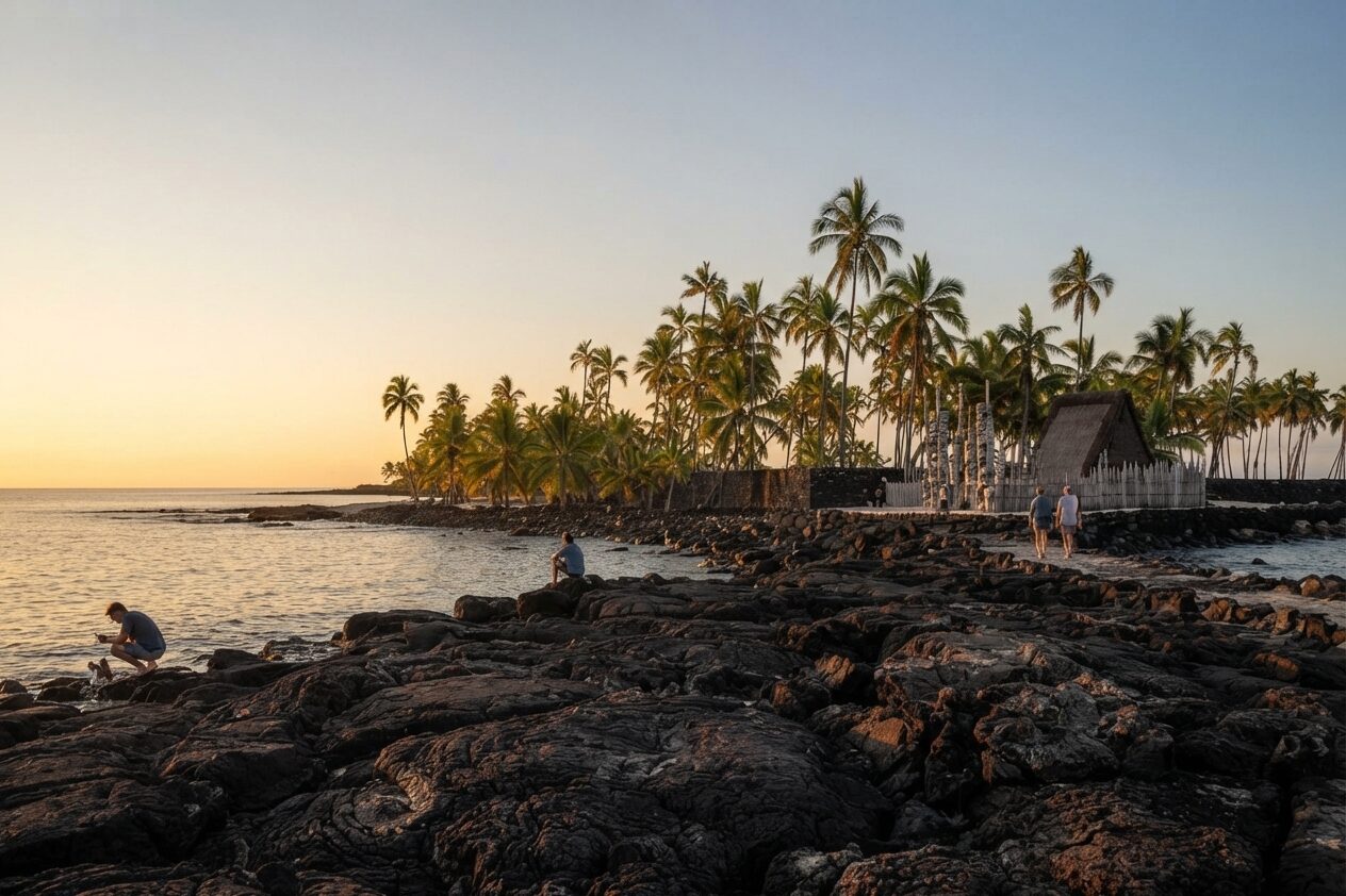 Long sweep of golden sand from above — Hawaii Guidebook Reviews