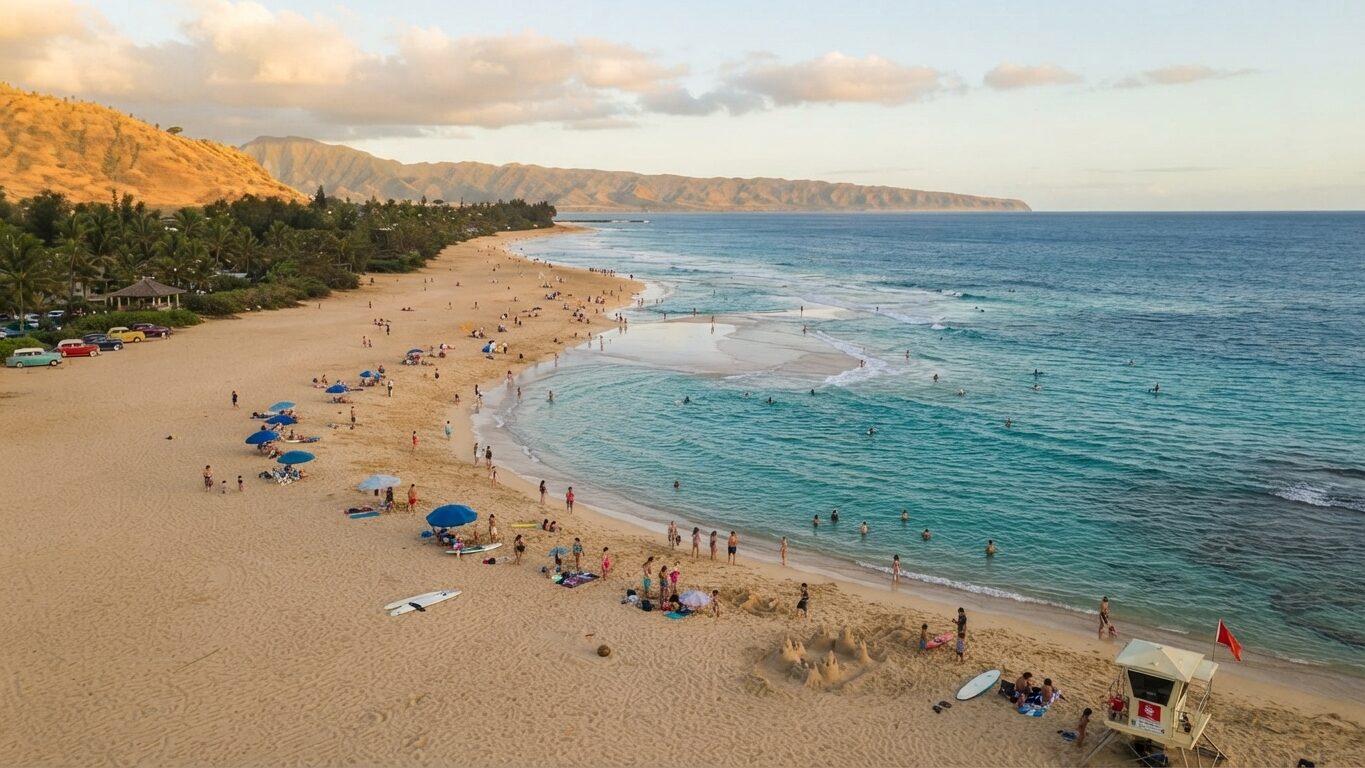Diamond Head crater at sunrise from the air