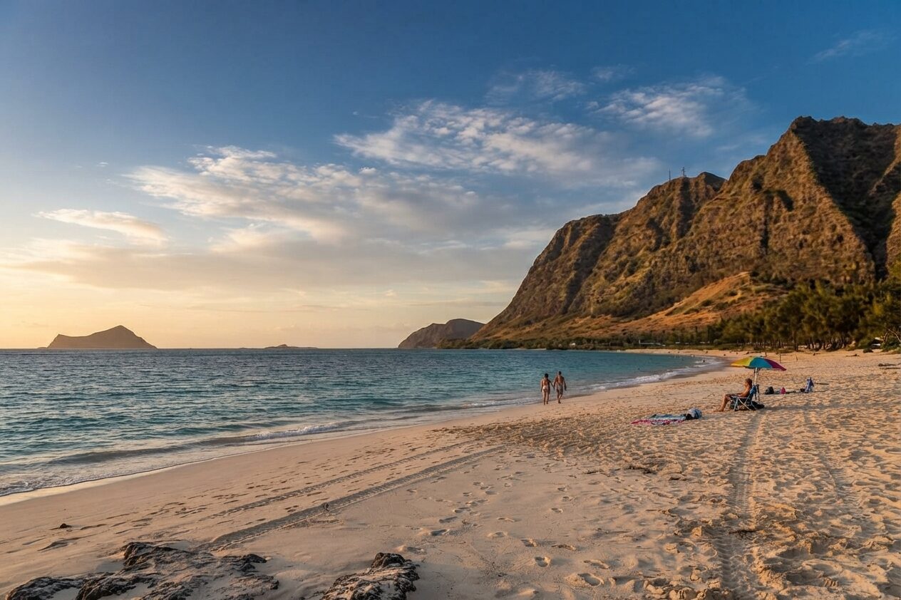 Waikiki skyline glowing at dusk